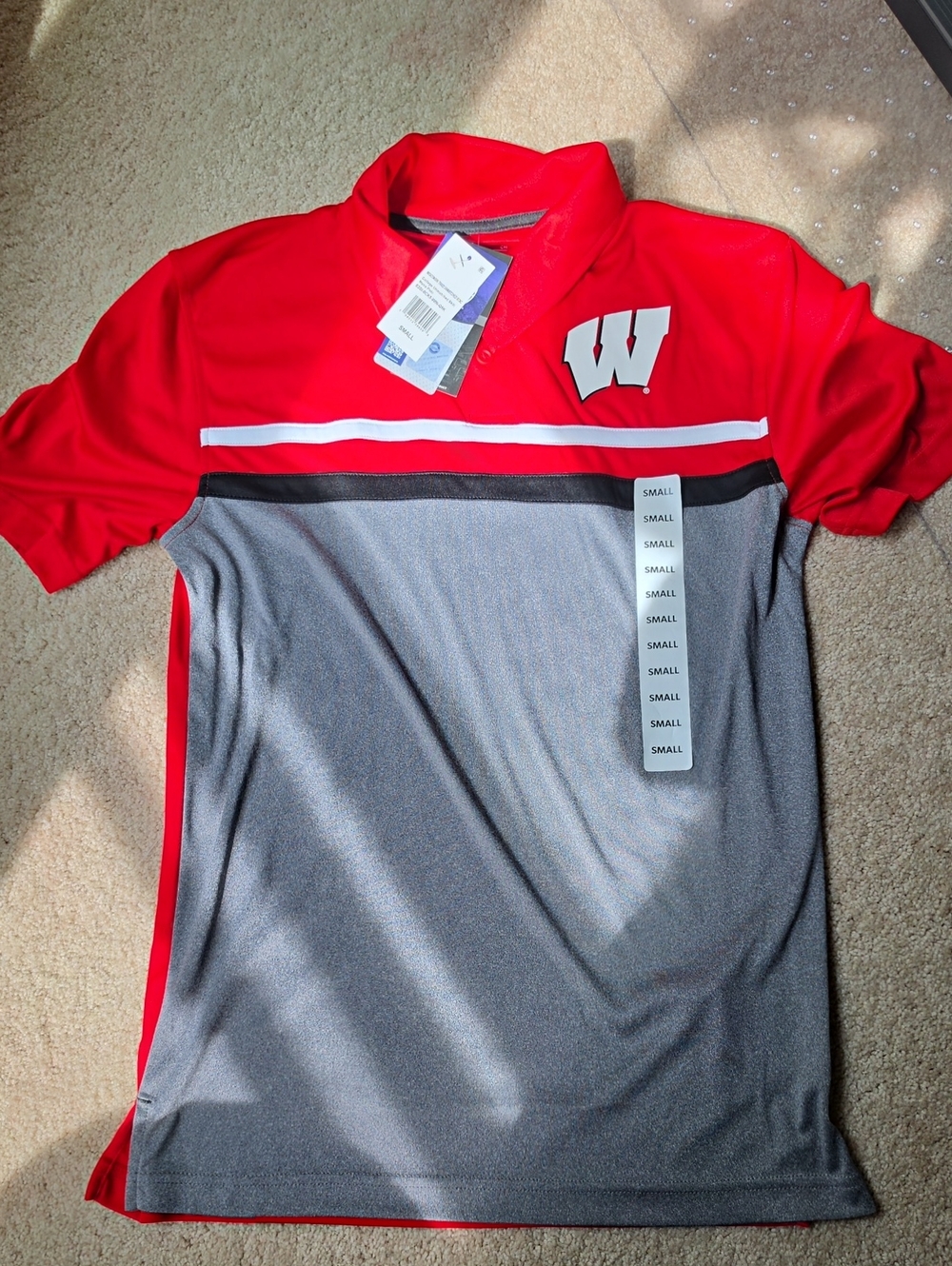 Men's Red and Gray Polo with White W Chest Logo